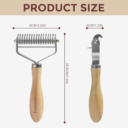 3-in-1 Professional Pet Shedding Dematting Comb - Deshedding Undercoat Rake for Dogs with Stainless Steel Blades Metal Pet Brush with Wood Handle Matted Hair Detangling Thinning and Shedding - style: Upgraded 3-in-1 Comb