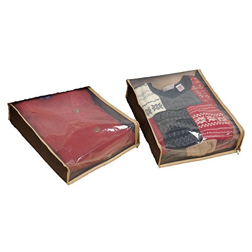 Household Essentials 66612 Sweater Storage Bags | Set of 2 | Coffee Linen,Brown/Clear - size: Sweater Bags