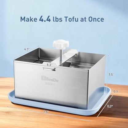 Tofu Press Stainless Steel, Tofu Maker and Paneer Press with Cloth, Blue - color: Blue
