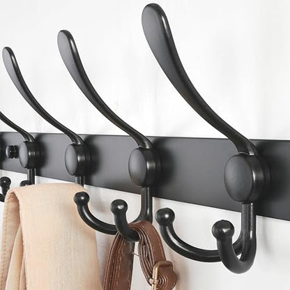 Dseap Coat Rack Wall Mount - 38” Long 10-Tri-Hooks Heavy Duty Coat Hanger Rail Wall Hooks for Hanging Coats Hats Clothing Clothes Purse Mudroom Entryway, Black, Pack of 2 - color: Black, size: L=38” (2 Pcs)