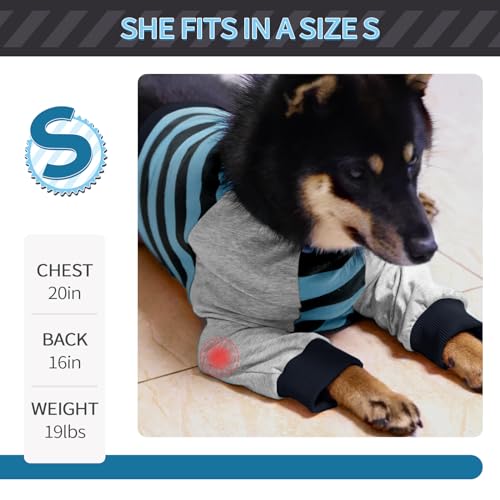 FUAMEY Dog Recovery Sleeve with Elbow Protector, Blue Stripes, 3XL - color: Blue Stripes, size: XXXL(Weight:105-121lbs)