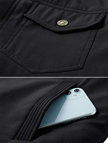 HOW'ON Men's Casual Sherpa Fleece Lined Jacket Warm Coat With Fur Collar - color: Black, size: Medium