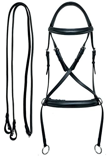 Horse English Leather Padded Bitless Training Bridle Reins 805EB08 - color: Black
