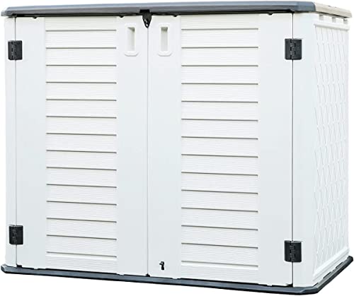 KINYING Outdoor Storage Shed - Horizontal Storage Box Waterproof for Garden, Patios, Backyards, Multi-Opening Door for Easy Storage of Bike, Garbage Cans, Tools, Lawn Mower, Off-White, 26 Cubic Feet - color: 35 Cu.ft Off White Shed-04D