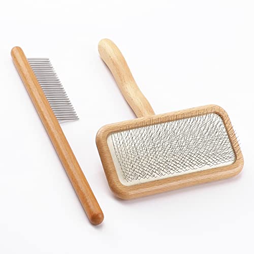 Carpet Rake Sheepskin Wool Brush and Cleaner Comb, Wood, 2PCS (Big+Small) - color: Wood(Big+Small)