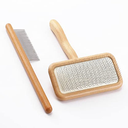 Carpet Rake Sheepskin Wool Brush and Cleaner Comb, Wood, 2PCS (Big+Small) - color: Wood(Big+Small)