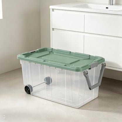 160 Quart Durable Clear Storage Container with Latch Lid and Pull Handle, Light Green, 2 Pack