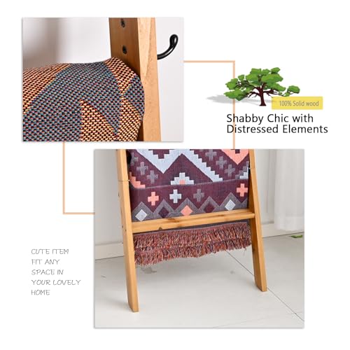 FUIN Blanket Ladder, 58in Rustic Solid Wood with Side Hangers Decor Rack