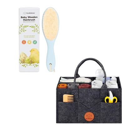 KeaBabies Baby Hair Brush and KeaBabies Diaper Caddy Organizer - Baby Brush with Soft Goat Bristles, Organizer for Nursery, Cradle Cap Hairbrush