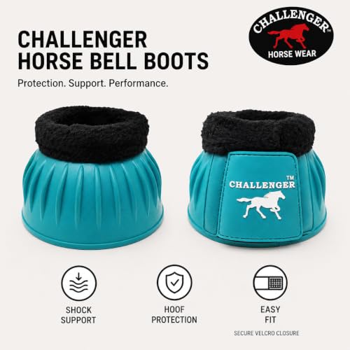 CHALLENGER Horse Training Ribbed Rubber Hoof Impact Overreach Protection Fleece Lined Bell Boots 41HI01 - color: Turquoise, size: X-Large