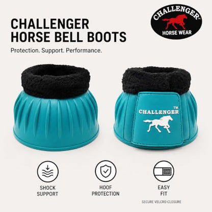 CHALLENGER Horse Training Ribbed Rubber Hoof Impact Overreach Protection Fleece Lined Bell Boots 41HI01 - color: Turquoise, size: X-Large