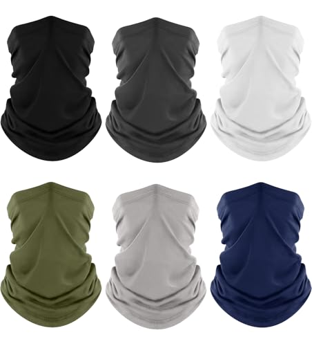 Fuinloth Neck Gaiter, 6 Pack Cooling UV Protection Bandana Face Mask Gator - color: Black+gray+white+green+light Gray+navy