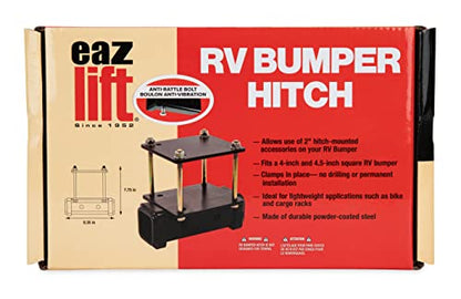 Camco Eaz-Lift Camper/RV Bumper Hitch - Ideal for Bikes, Cargo Racks & More - Clamps onto 4” Square RV Bumpers - No Drilling Required for Install - Crafted of Heavy Duty Powder-Coated Steel (48473)