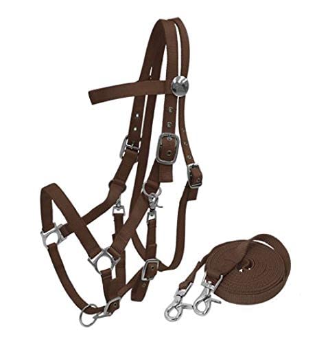 Nylon Combination Halter Bridle w/Reins - color: Brown