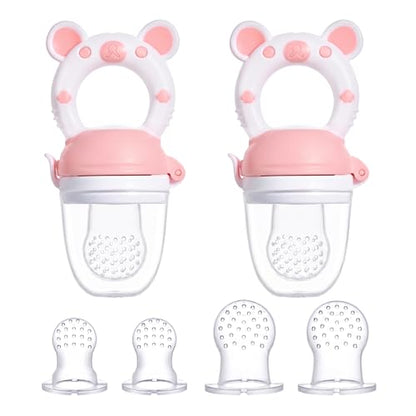 JOCHEBED Baby Fruit Food Feeder Pacifier, Silicone Teething Relief Toy, 2-Pack with 6 BPA-Free Pouches, Light Pink, 3-24 Months - color: Light Pink
