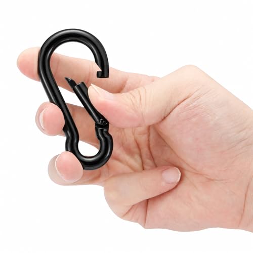 sprookber Stainless Steel Spring Snap Hook Carabiner - 304 Stainless Steel Caribeener Clips, Set of 6 - color: Black, size: 3.15 Inch