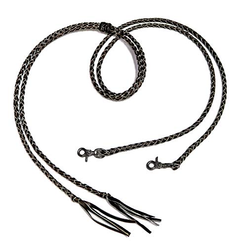 M-Royal Saddles Western Braided Split Reins – 4 Plait Brown Leather Horse Reins with Tassels & Quick Release Snaps, 7 FT x 3/8"