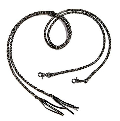 M-Royal Saddles Western Braided Split Reins – 4 Plait Brown Leather Horse Reins with Tassels & Quick Release Snaps, 7 FT x 3/8"