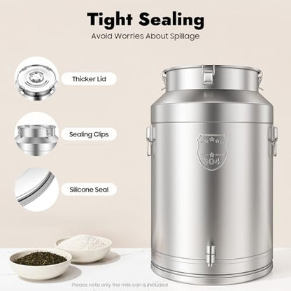 DYNAMI 20Gal 304 Stainless Steel Milk Container with Spigot and Sealed Lid - size: 76L/20Gal