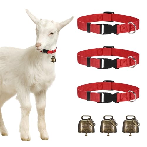 M METERXITY 3-Pack Goat Collars with Bells Polyester Red - color: Red