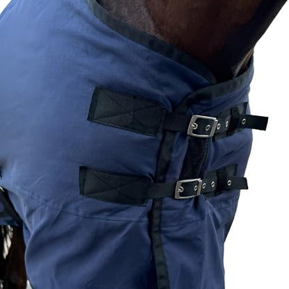 Waterproof Horse Turnout Blanket - Medium Weight Winter Blanket (220g Fill) with Detachable Neck Cover - Blue - 78 in - size: 78 in