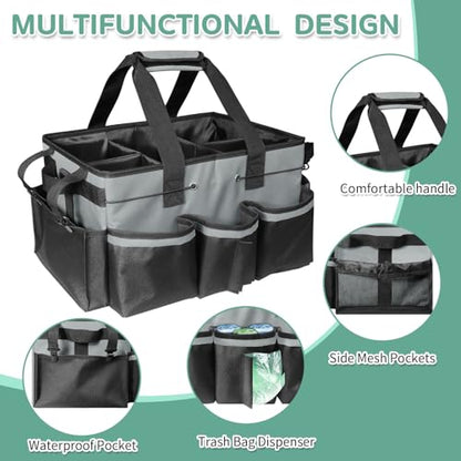 Boczif Cleaning Caddy Bag Wearable,Cleaning Caddy Supplies Organizer (Grey) | with Handle, Shoulder Straps & Detachable Divide, Cleaning Tool Organizers Tote Bag for Cleaners & Housekeepers - color: Grey