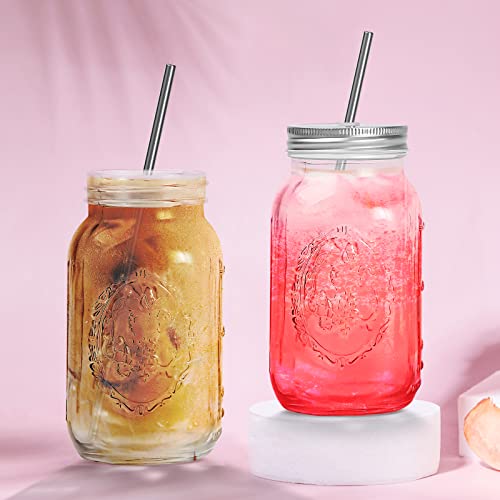 YSJILIDE Smoothie Cups, Glass Mason Drinking Jar, 24oz Smoothie Cups with Lid and Stainless Steel Straw, Drinking Mugs, Tea Cup Travel Mug, Ideal for Juice, Milk (Pack Of 2, Clear) - color: WHITE2