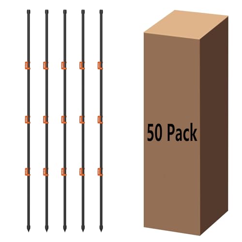 50Pack 46Inch Electric Fence Posts w/150 Insulation,Temporary Fences Stakes