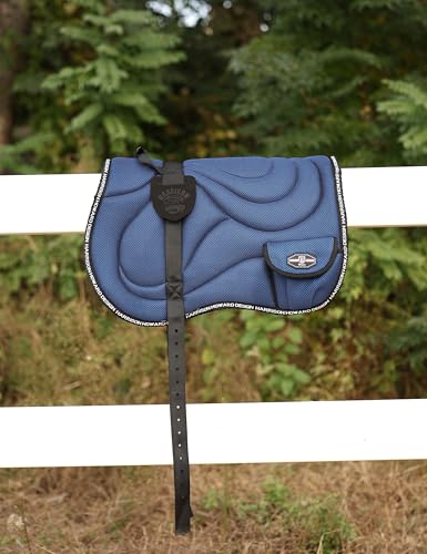 Harrison Howard Bareback Horse Riding Pad Breathable Mesh Cushioned No-Saddle Pad with Girth for Trail Training - color: Navy