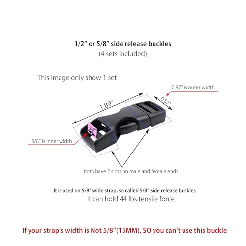 Quick Side Release Buckle, Heavy Duty Plastic Snap Buckle Clip Clasp Fasteners for Backpack Strap - style: 1/2"(0r 5/8") - 4 Pieces