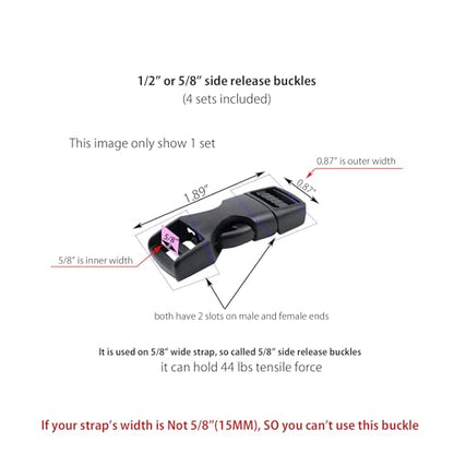 Quick Side Release Buckle, Heavy Duty Plastic Snap Buckle Clip Clasp Fasteners for Backpack Strap - style: 1/2"(0r 5/8") - 4 Pieces