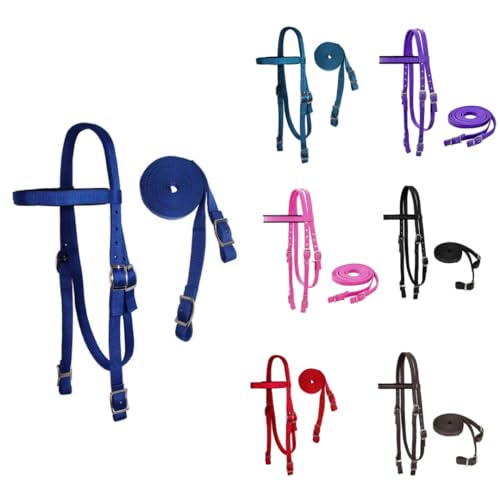 Tahoe Tack Double Layer Nylon Full Horse Headstall with Split Reins - color: Royal Blue, size: Cob (Medium)