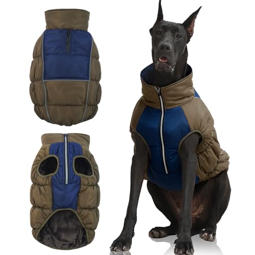 IECOii Extra Large Dog Coat, XXL Waterproof Snow Jacket with Fleece Lined, Reflective Turtleneck, Zipper for Large Dogs - color: Armygreen, size: XXX-Large(Chest:43.31''/110 CM)