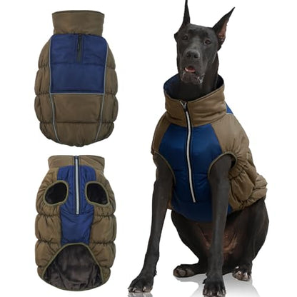 IECOii Extra Large Dog Coat, XXL Waterproof Snow Jacket with Fleece Lined, Reflective Turtleneck, Zipper for Large Dogs - color: Armygreen, size: XXX-Large(Chest:43.31''/110 CM)