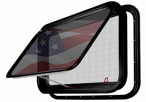 Aucuda Aluminum RV Emergency EXIT Window 30"x20" DOT Certified - Tempered Glass with Screen & Trim Kit, 1-3/4" Wall, Pop-Out Egress for Camper, Cargo, Horse Trailer(Easy Installation, Heat Insulation) - color: Black, size: Exit 30×20