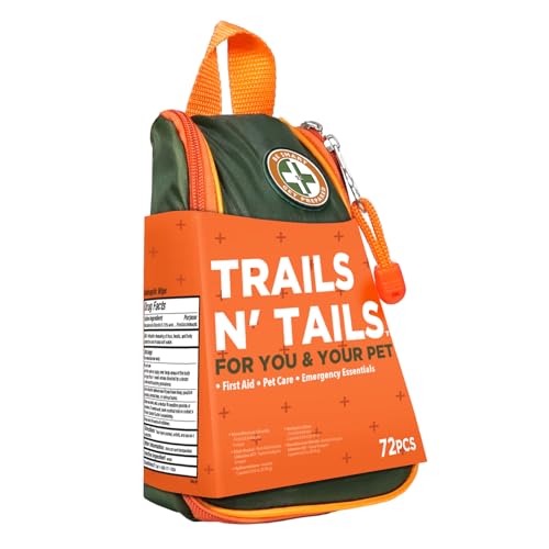 Be Smart Get Prepared Trails N' Tails First Aid for You & Your Pet | 72 Pieces - Pet Care & Emergency Essentials - Designed for Pets, Outdoor, Auto & Home - Compact & Portable
