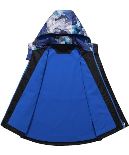 M2C Boys Girls Hooded Color Block Waterproof Fleece Lined Windbreaker Jacket - color: Snowy Mountain Blue, size: 6-7 Years