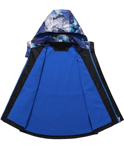 M2C Boys Girls Hooded Color Block Waterproof Fleece Lined Windbreaker Jacket - color: Snowy Mountain Blue, size: 10-12 Years