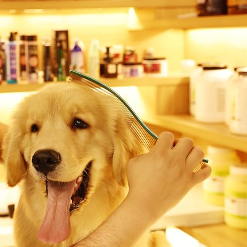 Pet Comb Stainless Steel Comb for Dogs Cats Pet Hair Comb for Grooming Curved with Rounded and Smooth Ends Stainless Steel Teeth Tools for Remove Tangles and Knots (GREEN) - color: GREEN