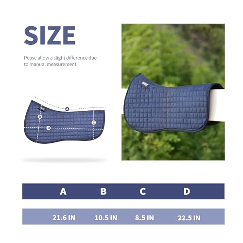 Harrison Howard Half Pad Pressure Relief Injury Prevention for Horses, Contoured Fit, Breathable Horse Riding Saddle Pad - color: navy