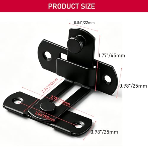 2 Set 4" 90 Degree Gate Latches | Stainless Steel Safety Door Lock for Barn Door, Black - size: 90 Degree Black - 4"