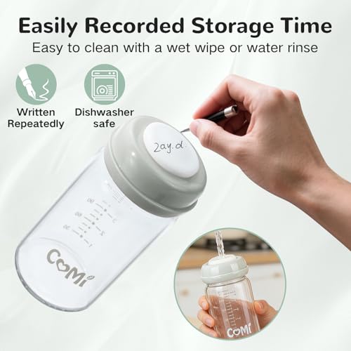 COMI Natural Glass Baby Bottle,Breastmilk Storage Bottle for Fridge,Wide Neck Breast Milk Container with Dome Cap,Fits Breast Pumps & Nipples,BPA Free,2PCS (6oz,2 Gray Lids) - style: 2Gray Bottle,6oz