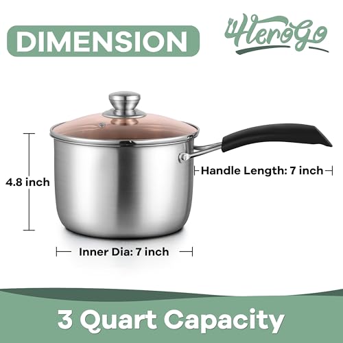 Herogo 3 Quart Saucepan, 18/10 Stainless Steel Sauce Pan Pot with Lid, 3Qt Saucepan for Gas Electric Stove Top Camping, Healthy & Rust Free - size: 3 Quarts