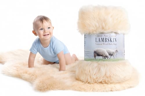 New Zealand Lambskin Baby Rug, Unshorn Sheepskin, Large 2x3 ft, Oeko-Tex - size: 2' x 2'11" (Natural Shape)