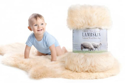 New Zealand Lambskin Baby Rug, Unshorn Sheepskin, Large 2x3 ft, Oeko-Tex - size: 2' x 2'11" (Natural Shape)