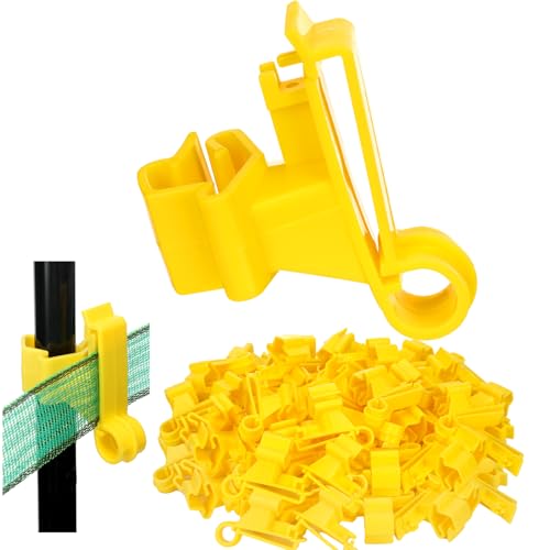 Chunful 100 Pcs T-Post Poly Tape Insulator Large Snap T-Post Holding Electric Fence Insulator for Farm Fence (Yellow) - color: Yellow