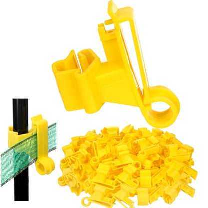 Chunful 100 Pcs T-Post Poly Tape Insulator Large Snap T-Post Holding Electric Fence Insulator for Farm Fence (Yellow) - color: Yellow