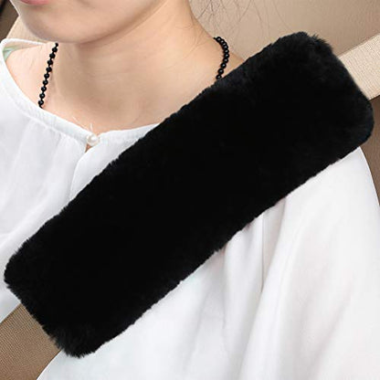 OGLAND 2 Pack Sheepskin Car Seat Belt Cover Pads | Wool Seatbelt Cushions - color: Black, size: Shearling Wool