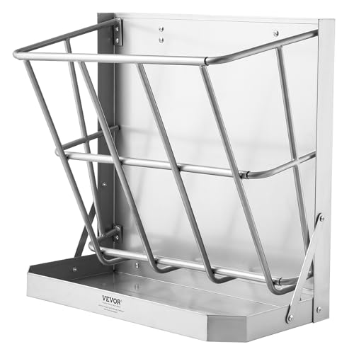 VEVOR Wall Mounted Hay Rack, 18.5 Gallon Livestock Feeder with 2.5 Gallon Feed Tray, 2 in 1 Hay and Grain Feeder, Feeds up to 5 Goats, Heavy-Duty Galvanized Steel Goat Feeders for Farm Sheep Horses - size: 21 Gal (18.5 +2.5Gal )