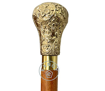 Vintage Walking Sticks in Natural Wood Elegant Walking Cane Brass Handle knob Brown Wood Stick - Victorian Cane - Fancy Cane for Men and Women